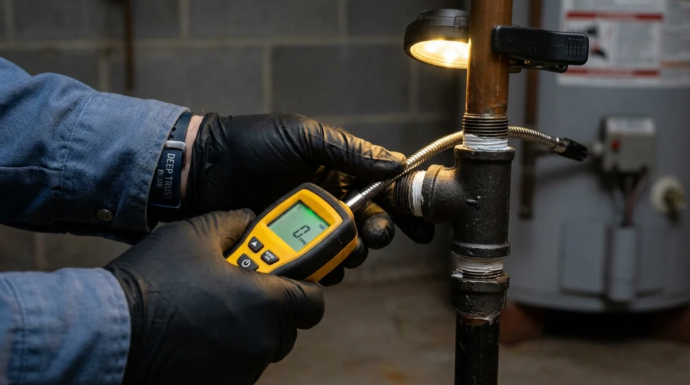 Gas leak detection with electronic sniffer by Johns Plumbing LLC in Coaldale
