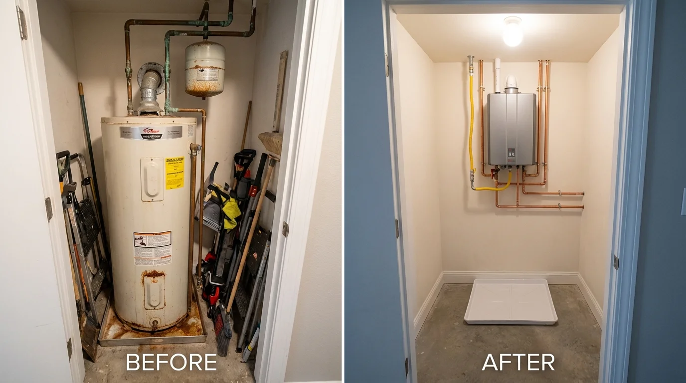 Tank water heater versus wall-mounted tankless unit comparison for Coaldale, PA homeowners