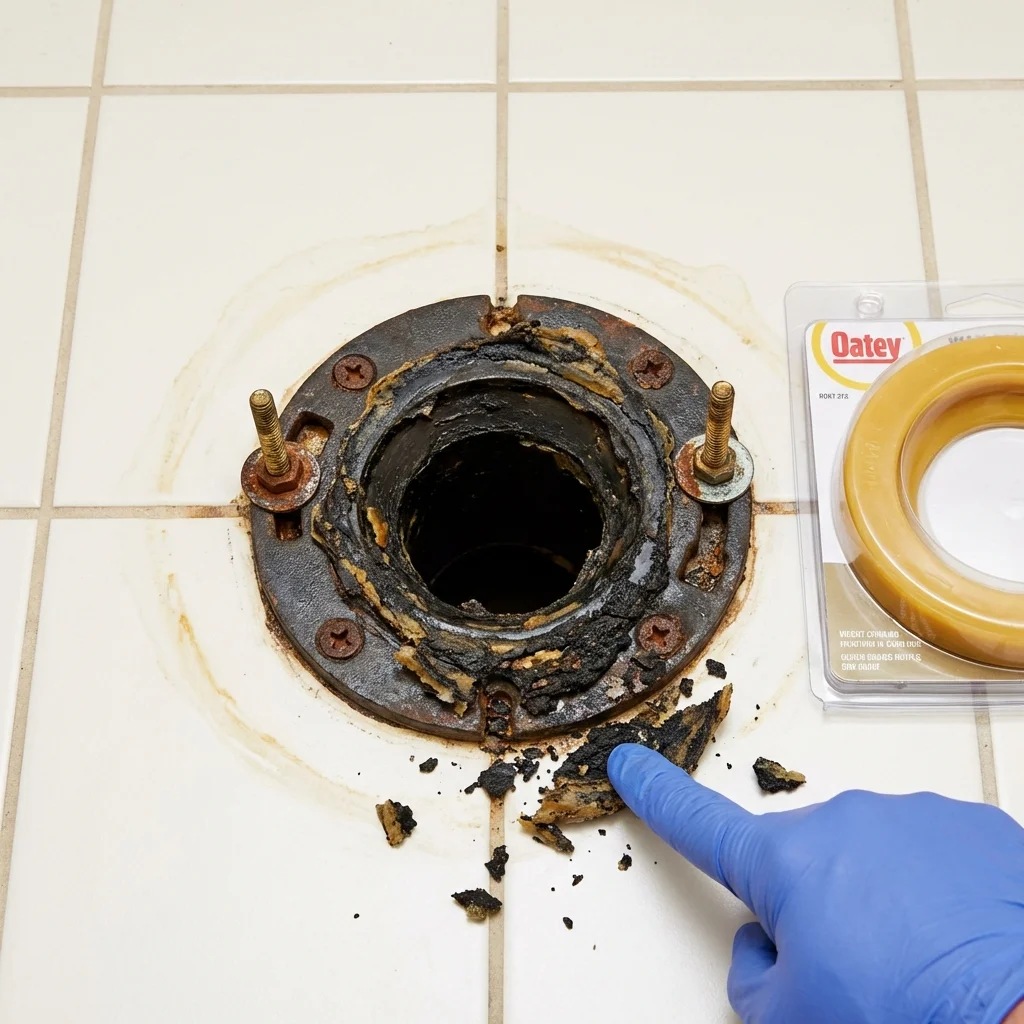 Failed wax ring showing water seepage at the base of a toilet in a Coaldale, PA home