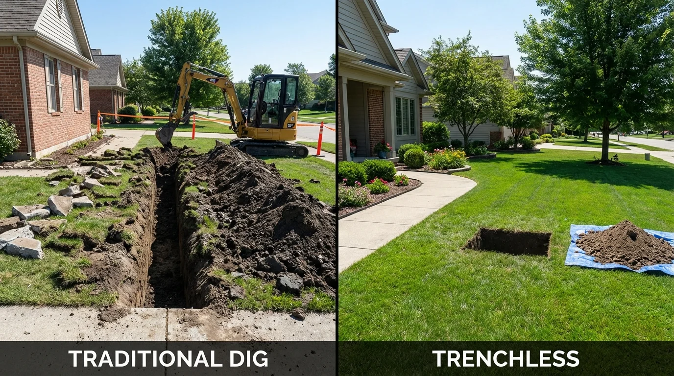 Trenchless sewer repair with minimal yard damage versus traditional excavation in Coaldale, PA